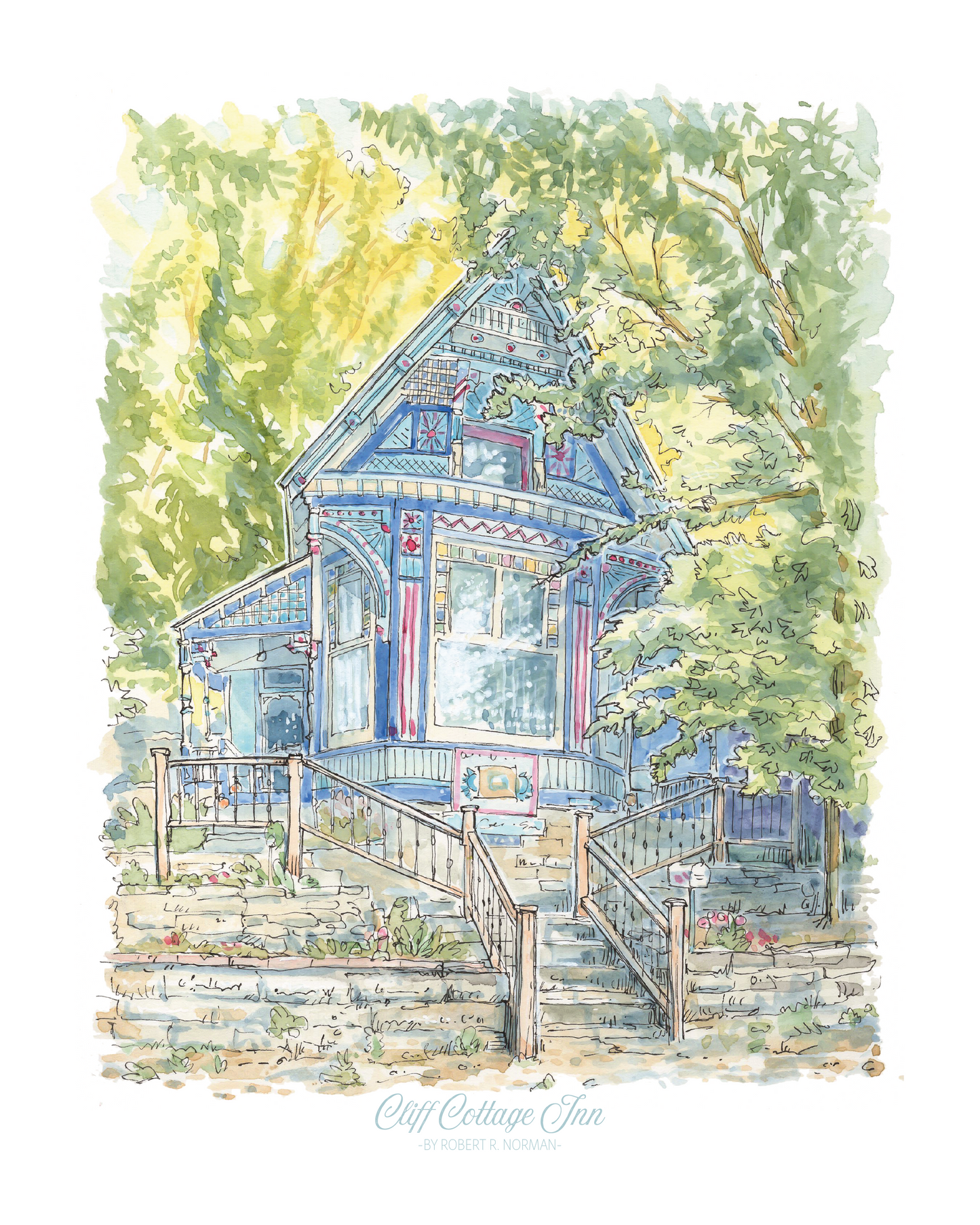 Cliff Cottage Inn of Eureka Springs Arkansas - Signed Open Edition Print by Robert R Norman