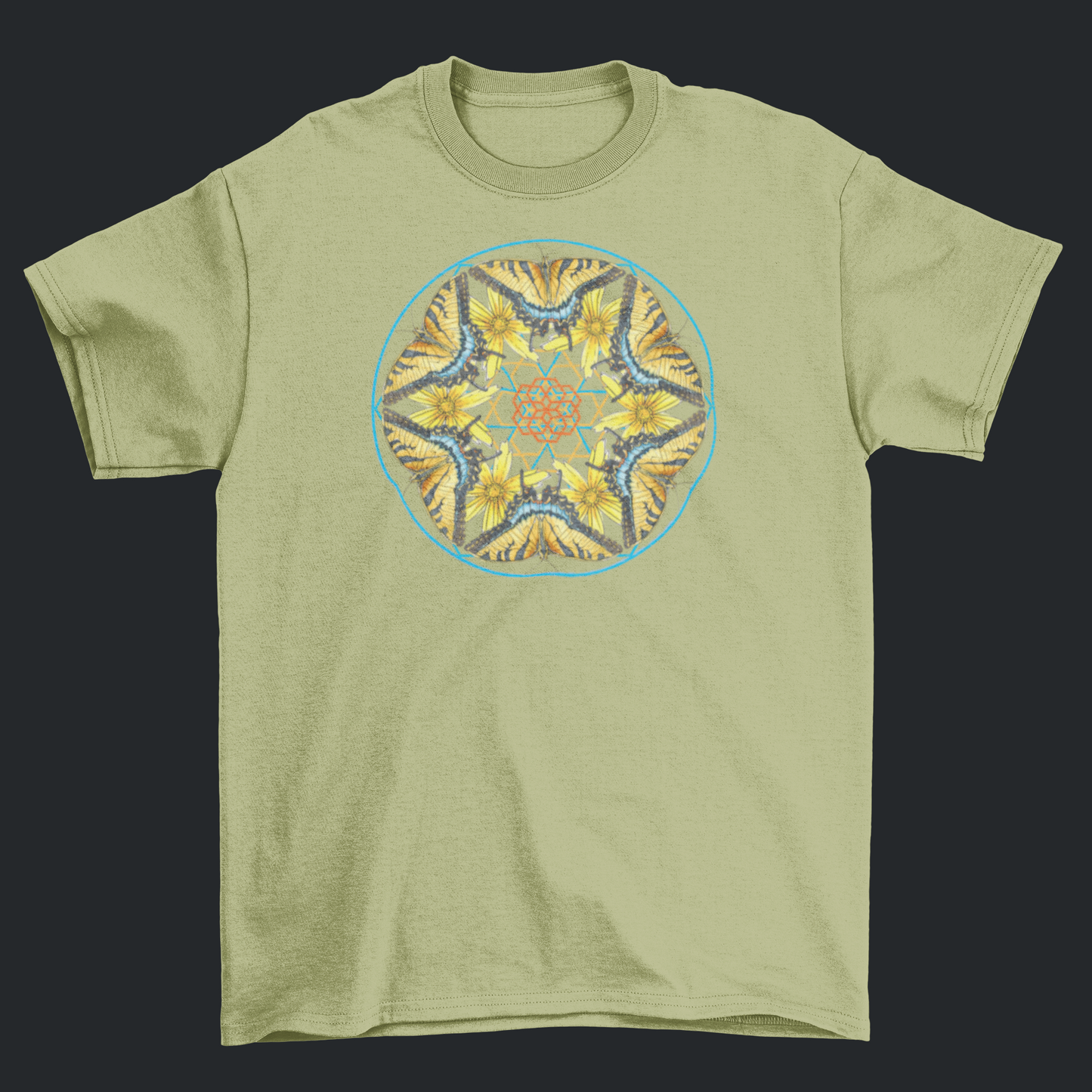Yellow Swallowtail Butterfly Sacred Geometry Mandala Short Sleeve T-shirt