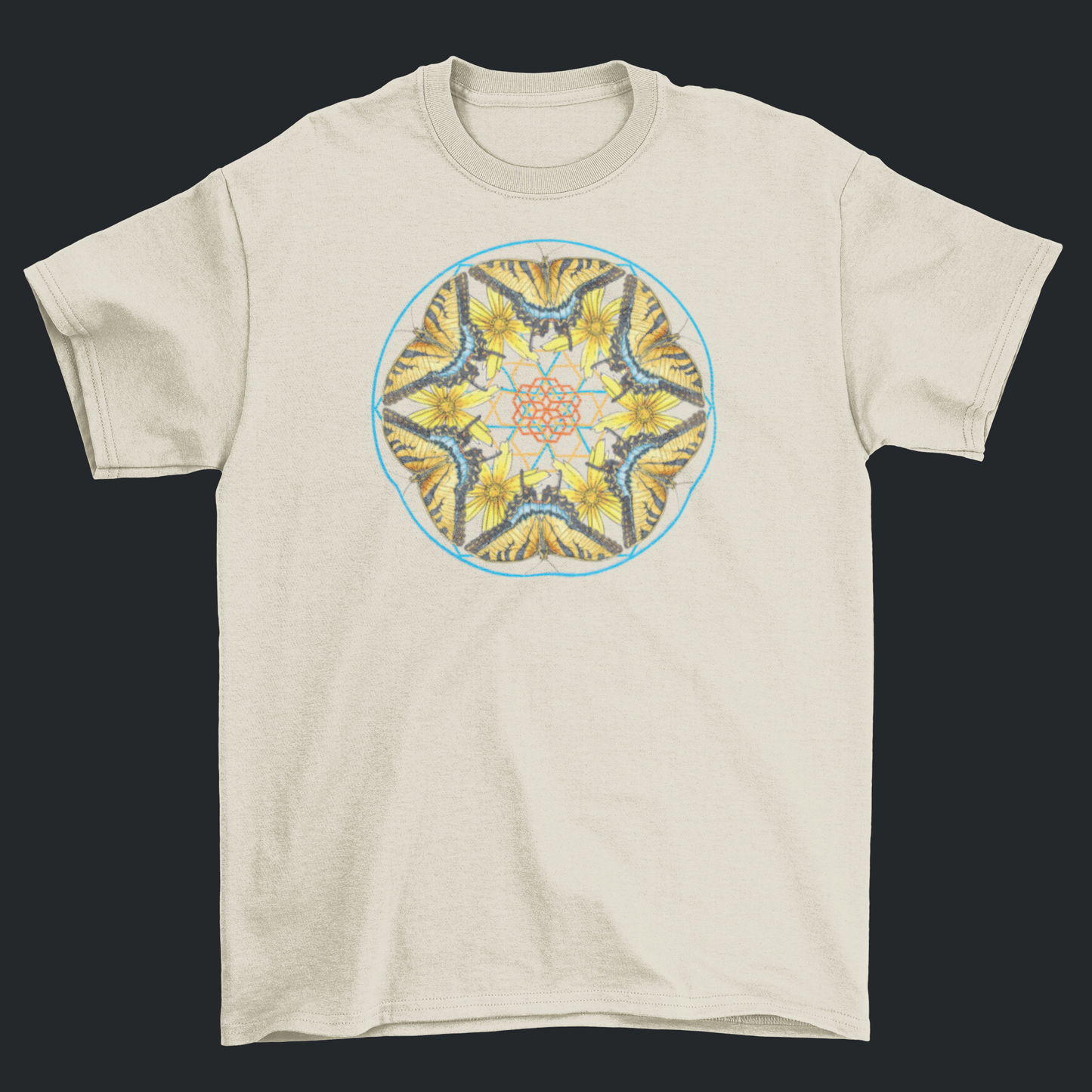 Yellow Swallowtail Butterfly Sacred Geometry Mandala Short Sleeve T-shirt